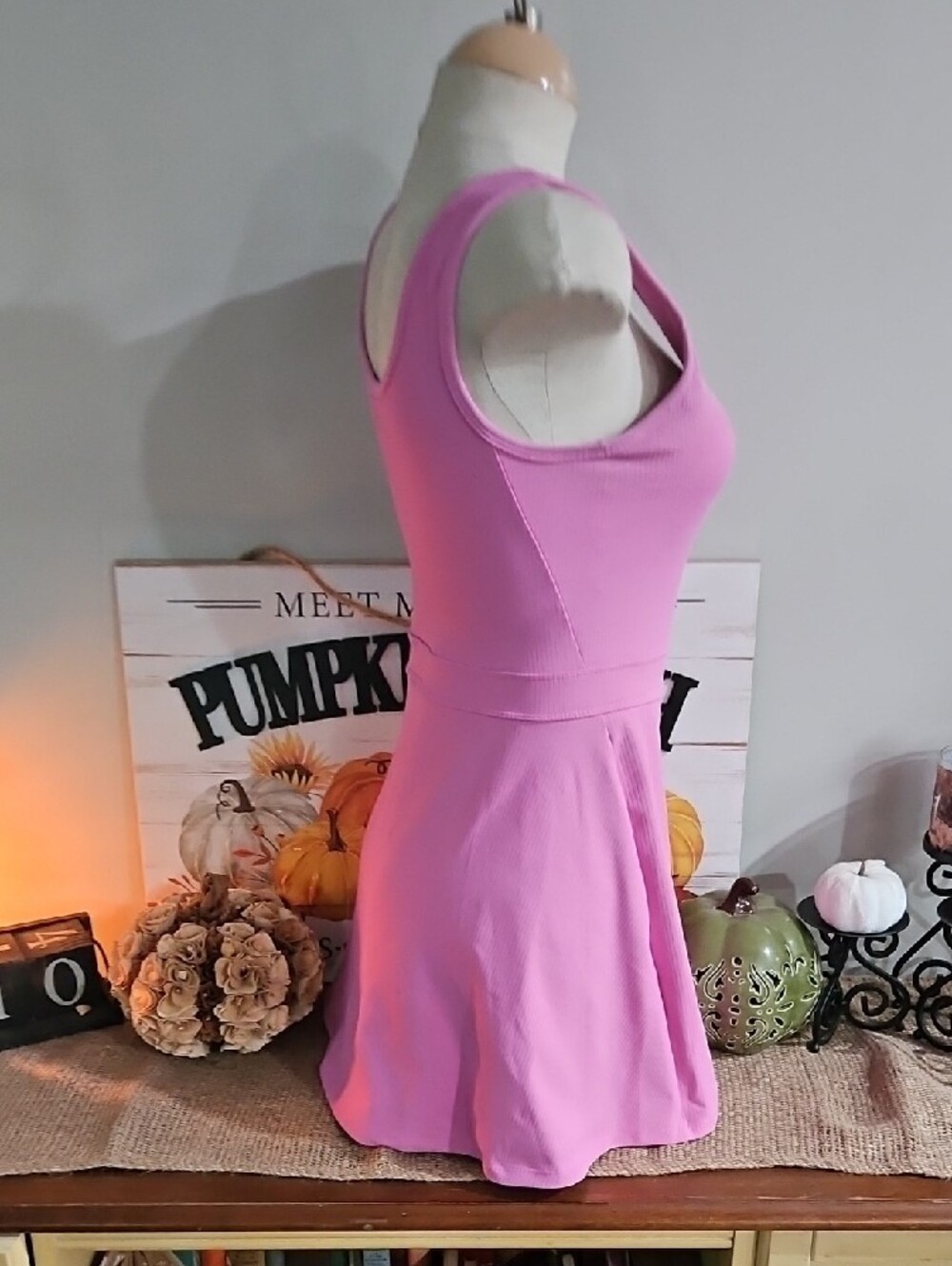 Fabletics Bright Pink Ribbed Scoop-Neck Mini Dress Size Small Tennis Dress - Picture 4 of 9